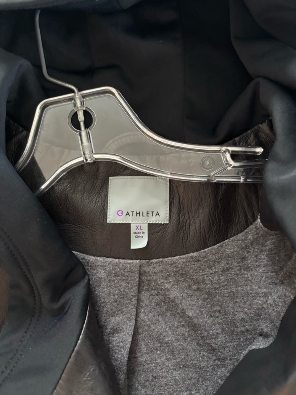 Athleta Black Leather Asym Zip Motorcycle Hoodie Jacket Size XL - Picture 6 of 7